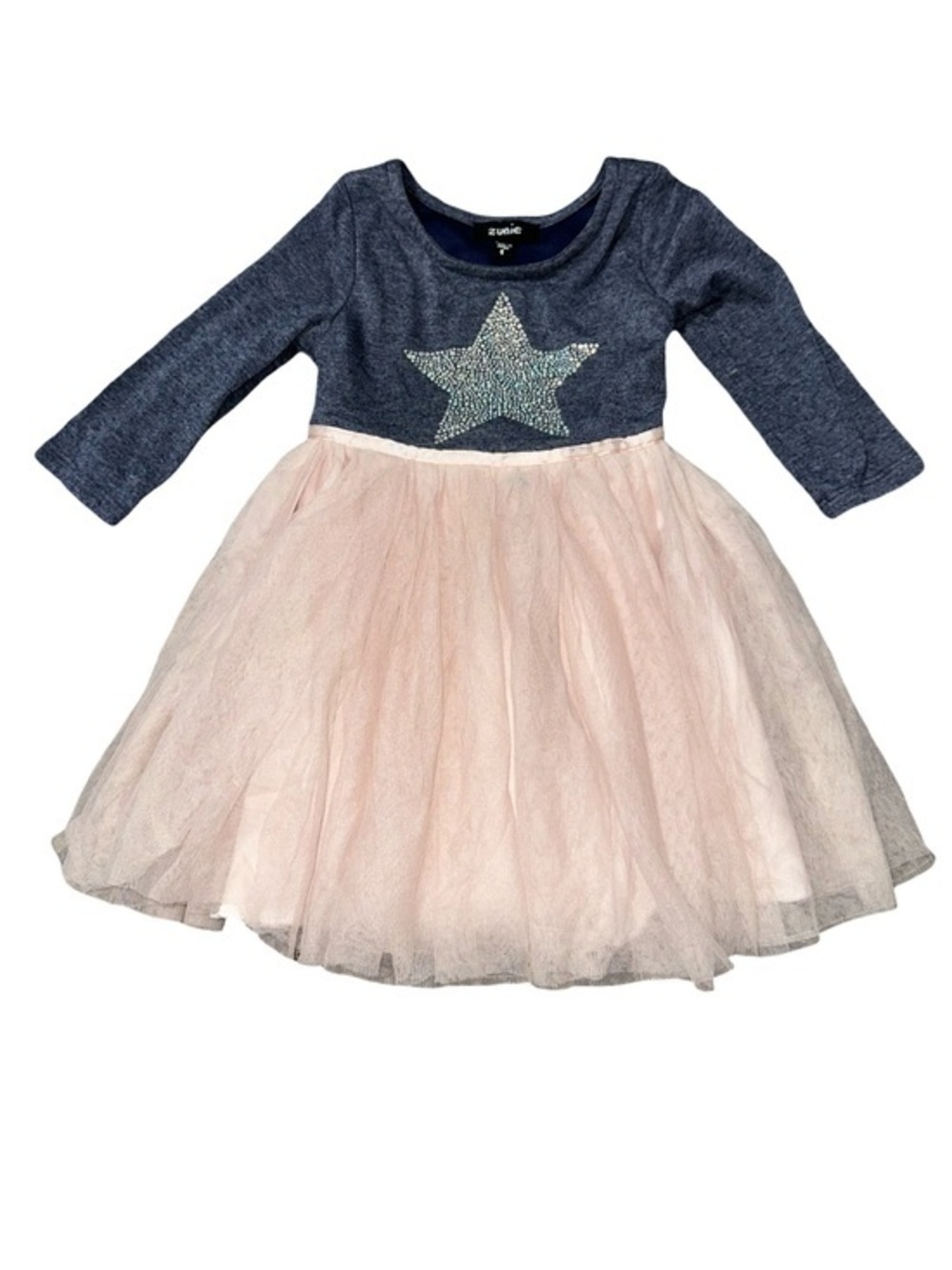 Zunie Girls Size 4 Gray Bodice Rhinestone Star Blush Tulle Full Skirt Tutu Dress